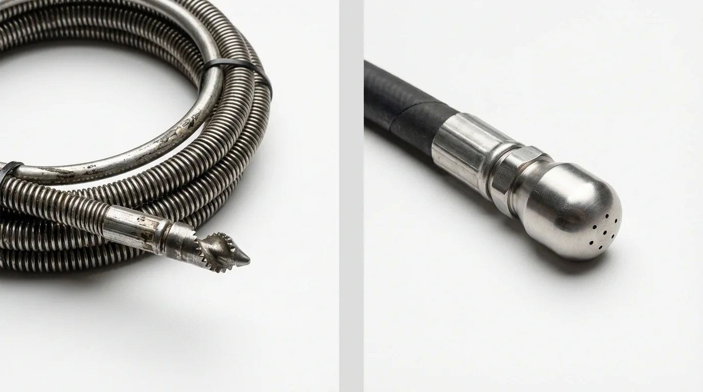 Drain snake cable and hydro jetting nozzle used for drain cleaning in Tieton, WA